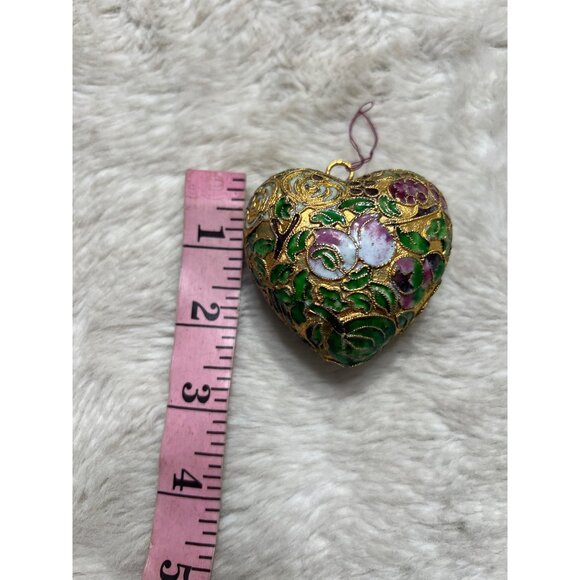 Vintage Cloisonné Heart Shaped Ornament With Floral Design - Picture 3 of 4